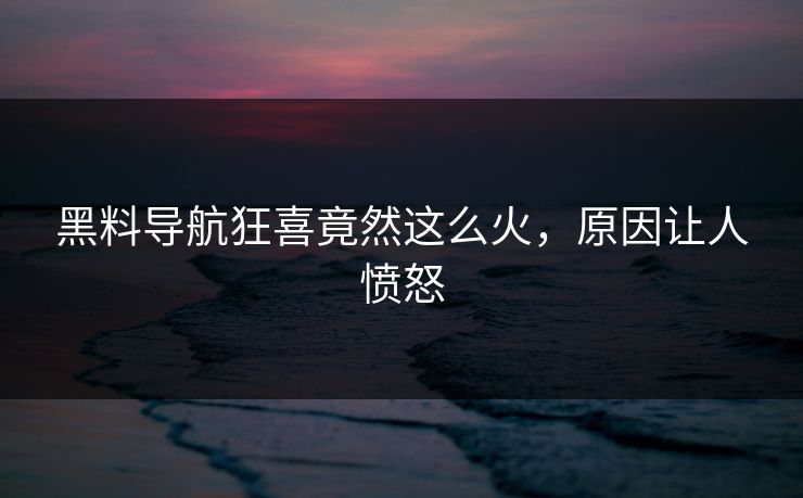 黑料导航狂喜竟然这么火，原因让人愤怒