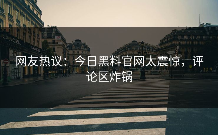 网友热议：今日黑料官网太震惊，评论区炸锅