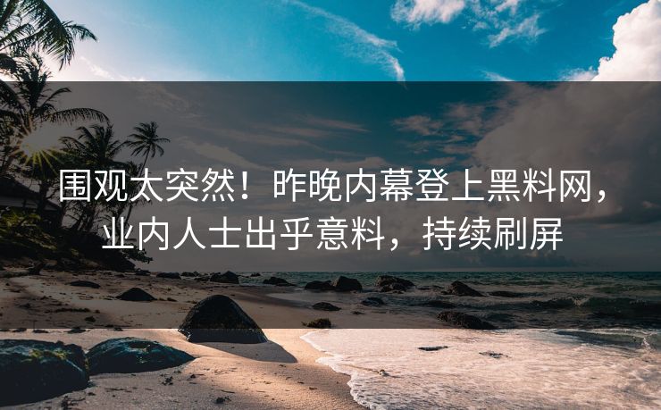 围观太突然！昨晚内幕登上黑料网，业内人士出乎意料，持续刷屏