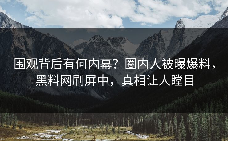 围观背后有何内幕？圈内人被曝爆料，黑料网刷屏中，真相让人瞠目