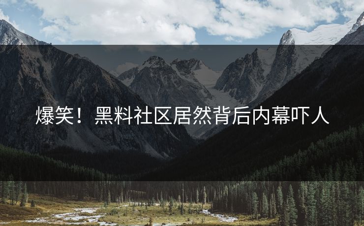 爆笑！黑料社区居然背后内幕吓人
