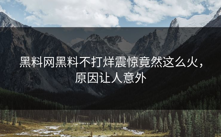 黑料网黑料不打烊震惊竟然这么火，原因让人意外